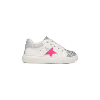 Sneakers bianche e argento effetto glitterato con stella fucsia Le scarpe di Alice, Scarpe Bambini, SKU k222000109, Immagine 0